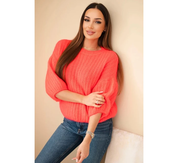 Svetr dámský z mohairu s rukávem 3/4 model 21803191 - K-Fashion Svetr dámský z mohairu s rukávem 3/4 model 21803191 - K-Fashion