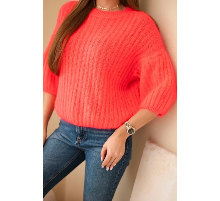 Svetr dámský z mohairu s rukávem 3/4 model 21803191 - K-Fashion Svetr dámský z mohairu s rukávem 3/4 model 21803191 - K-Fashion