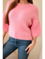 Svetr dámský z mohéru s krátkým rukávem růžový Svetr dámský z mohéru s krátkým rukávem růžový