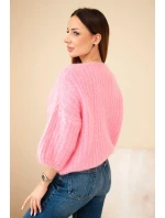 Svetr dámský z mohéru s krátkým rukávem růžový Svetr dámský z mohéru s krátkým rukávem růžový