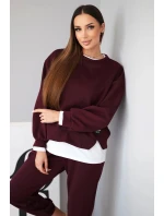 Dámská souprava s máslovou volnou mikinou a tepláky švestková Dámská souprava s máslovou volnou mikinou a tepláky švestková