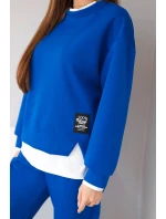 Dámský komplet s máslovou barvou s volnou mikinou a tepláky modrý