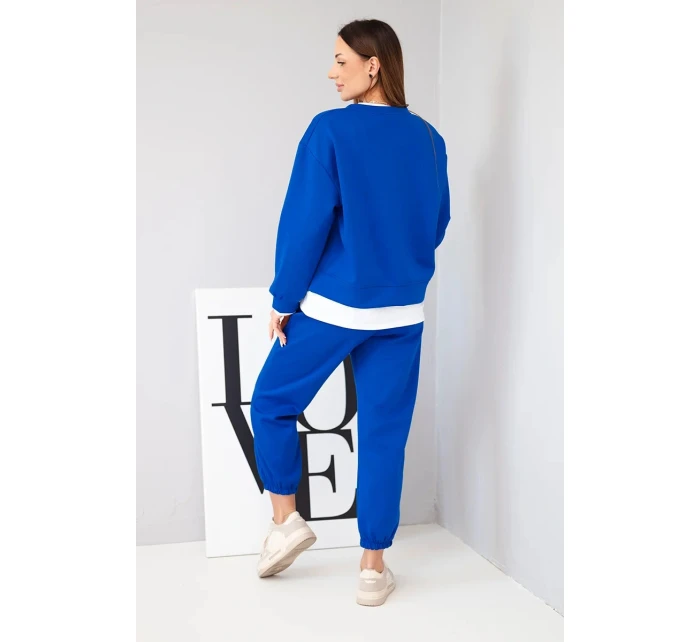 Dámský komplet s máslovou barvou s volnou mikinou a tepláky modrý Dámský komplet s máslovou barvou s volnou mikinou a tepláky modrý