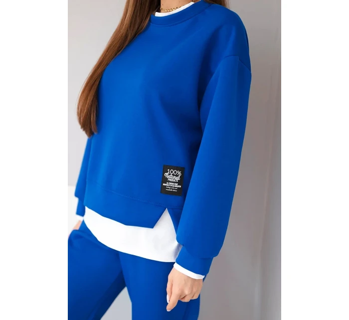 Dámský komplet s máslovou barvou s volnou mikinou a tepláky modrý Dámský komplet s máslovou barvou s volnou mikinou a tepláky modrý