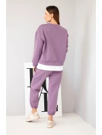 Dámský komplet s máslovou barvou s volnou mikinou a tepláky fialový Dámský komplet s máslovou barvou s volnou mikinou a tepláky fialový