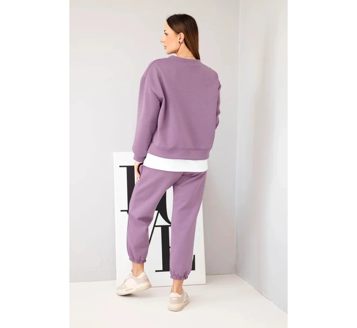 Dámský komplet s máslovou barvou s volnou mikinou a tepláky fialový Dámský komplet s máslovou barvou s volnou mikinou a tepláky fialový
