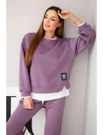 Dámský komplet s máslovou barvou s volnou mikinou a tepláky fialový Dámský komplet s máslovou barvou s volnou mikinou a tepláky fialový