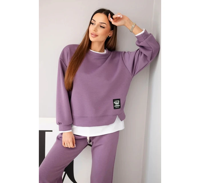 Dámský komplet s máslovou barvou s volnou mikinou a tepláky fialový Dámský komplet s máslovou barvou s volnou mikinou a tepláky fialový