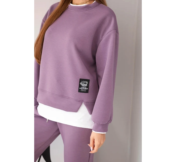 Dámský komplet s máslovou barvou s volnou mikinou a tepláky fialový Dámský komplet s máslovou barvou s volnou mikinou a tepláky fialový