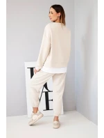 Dámská souprava s mikinou a tepláky béžový model 21808635 - K-Fashion Dámská souprava s mikinou a tepláky béžový model 21808635 - K-Fashion