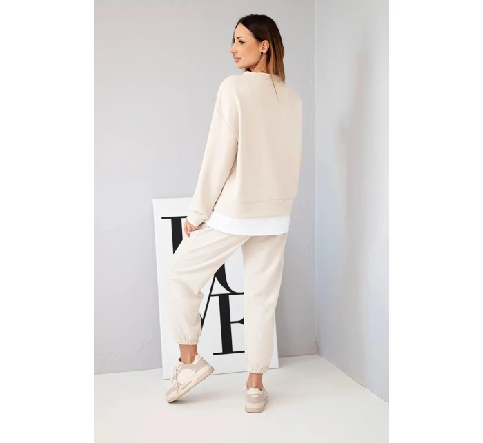 Dámská souprava s mikinou a tepláky béžový model 21808635 - K-Fashion Dámská souprava s mikinou a tepláky béžový model 21808635 - K-Fashion