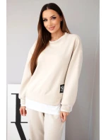 Dámská souprava s mikinou a tepláky béžový model 21808635 - K-Fashion Dámská souprava s mikinou a tepláky béžový model 21808635 - K-Fashion