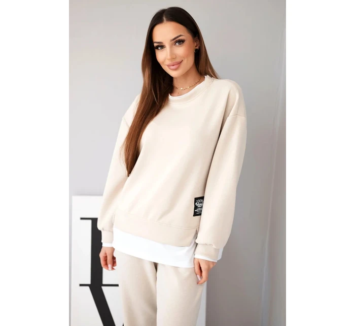 Dámská souprava s mikinou a tepláky béžový model 21808635 - K-Fashion Dámská souprava s mikinou a tepláky béžový model 21808635 - K-Fashion