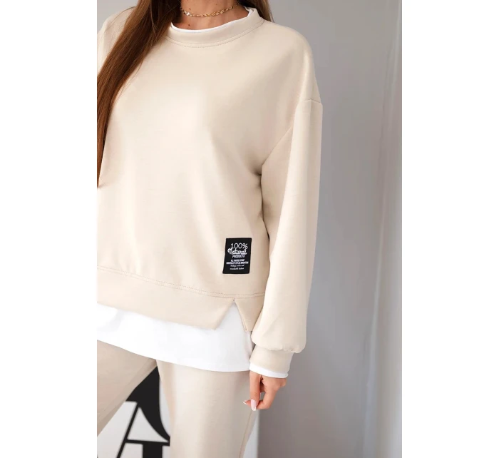 Dámská souprava s mikinou a tepláky béžový model 21808635 - K-Fashion Dámská souprava s mikinou a tepláky béžový model 21808635 - K-Fashion