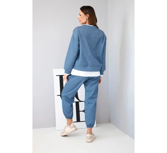 Dámský komplet s volnou mikinou a tepláky máslový model 21808637 melír - K-Fashion Dámský komplet s volnou mikinou a tepláky máslový model 21808637 melír - K-Fashion