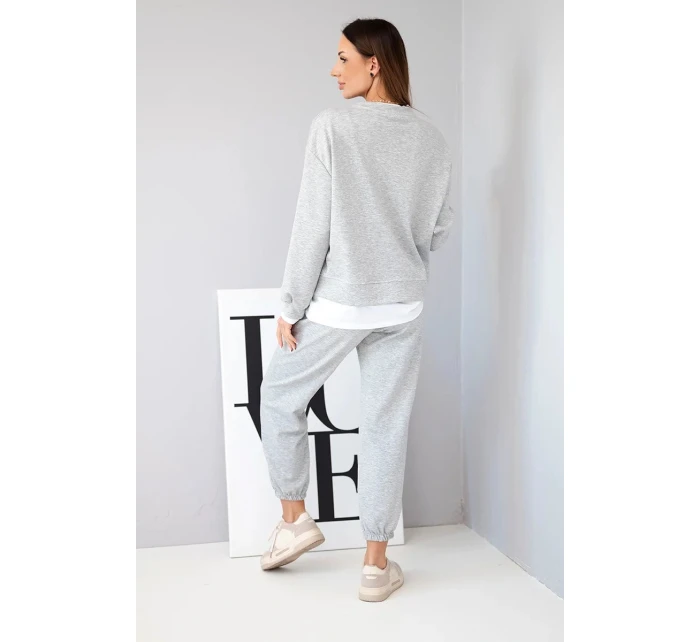 Dámský komplet s mikinou a tepláky šedý melír model 21808639 - K-Fashion Dámský komplet s mikinou a tepláky šedý melír model 21808639 - K-Fashion
