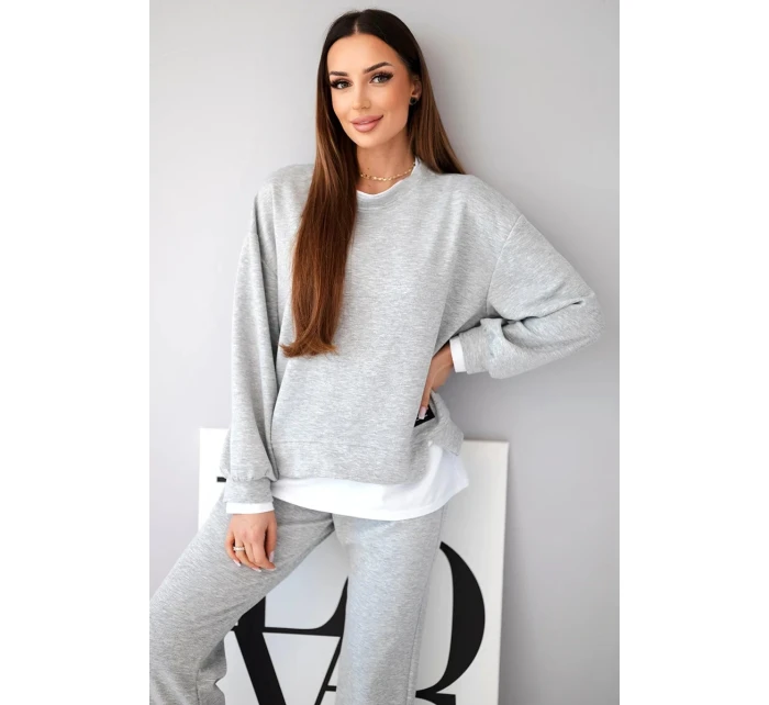 Dámský komplet s mikinou a tepláky šedý melír model 21808639 - K-Fashion Dámský komplet s mikinou a tepláky šedý melír model 21808639 - K-Fashion