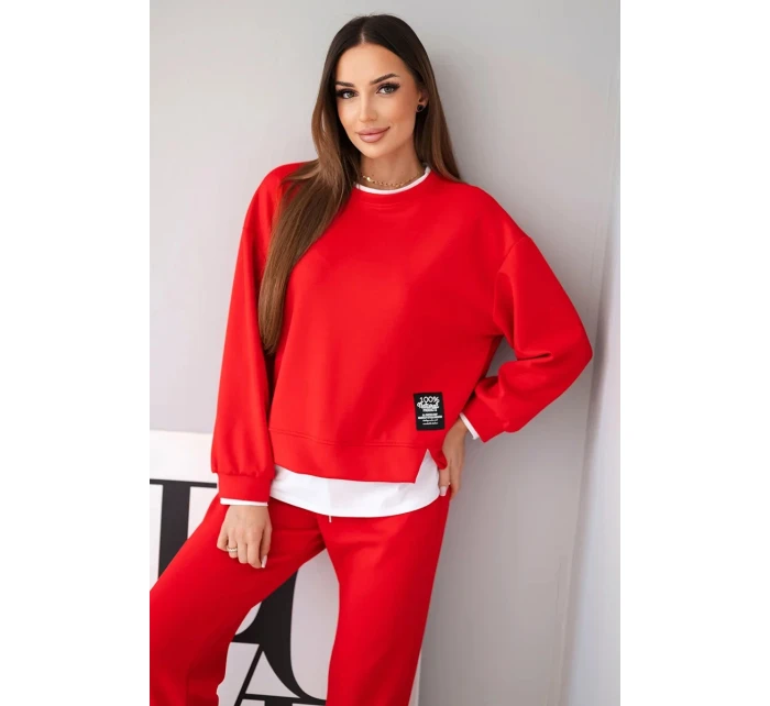 Dámský komplet s máslovou barvou s volnou mikinou a tepláky červený Dámský komplet s máslovou barvou s volnou mikinou a tepláky červený