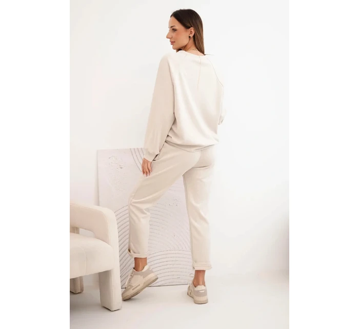 Dámský komplet z viskózy s mikinou a kalhotami béžový Dámský komplet z viskózy s mikinou a kalhotami béžový