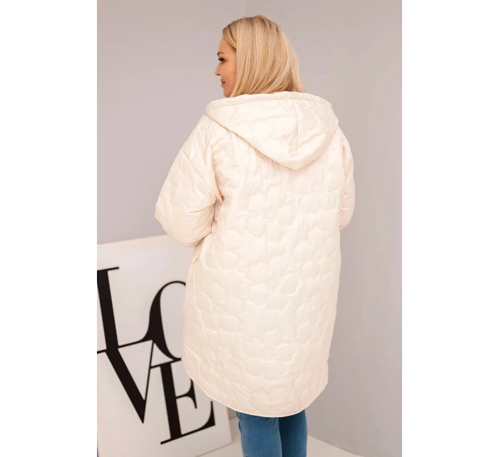 Dámská bunda Plus Size prošívaná s kapucí a nápisem HOPE světlá béžová Dámská bunda Plus Size prošívaná s kapucí a nápisem HOPE světlá béžová