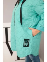 Dámská Plus Size prošívaná bunda s kapucí a nápisem HOPE mátová Dámská Plus Size prošívaná bunda s kapucí a nápisem HOPE mátová