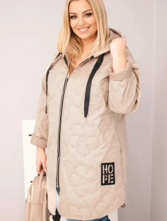 Dámská bunda Plus Size prošívaná s kapucí a nápisem HOPE tmavě béžová