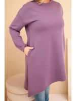 Dámská suknička Plus Size z viskózy s volným střihem a dlouhým rukávem fialová Dámská suknička Plus Size z viskózy s volným střihem a dlouhým rukávem fialová