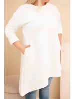 Dámské šaty Plus Size z viskózy s volným střihem a dlouhým rukávem ecru Dámské šaty Plus Size z viskózy s volným střihem a dlouhým rukávem ecru