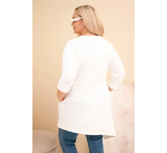 Dámské šaty Plus Size z viskózy s volným střihem a dlouhým rukávem ecru Dámské šaty Plus Size z viskózy s volným střihem a dlouhým rukávem ecru