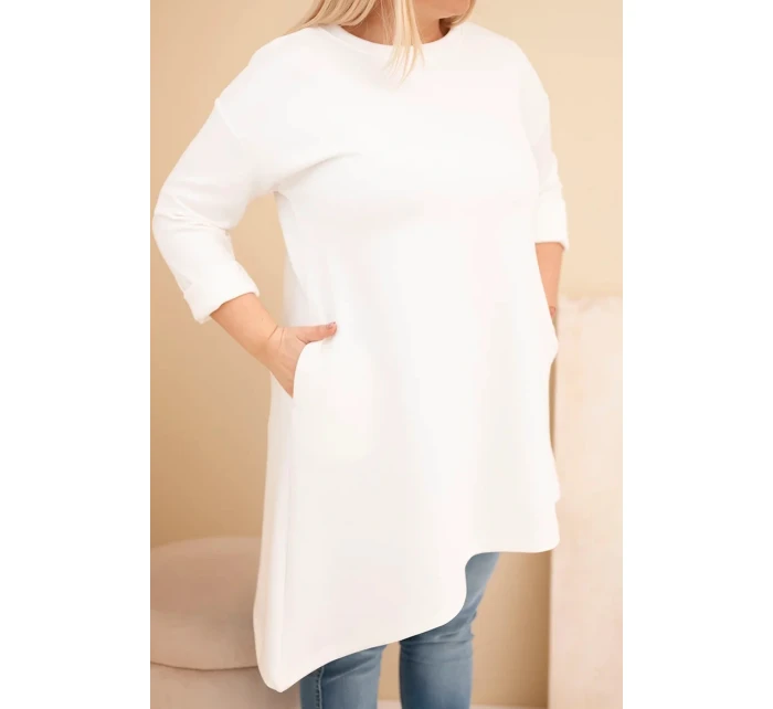 Dámské šaty Plus Size z viskózy s volným střihem a dlouhým rukávem ecru Dámské šaty Plus Size z viskózy s volným střihem a dlouhým rukávem ecru