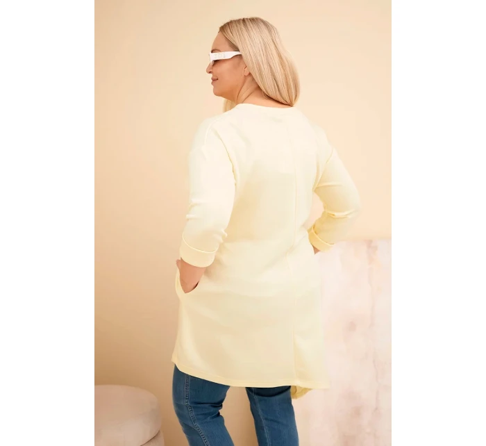 Dámské šaty Plus Size z viskózy s volným střihem a dlouhým rukávem žlutá Dámské šaty Plus Size z viskózy s volným střihem a dlouhým rukávem žlutá