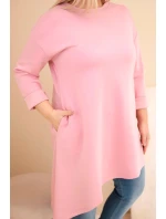 Dámské šaty Plus Size z viskózy s volným střihem a dlouhým rukávem tmavě pudrově růžový Dámské šaty Plus Size z viskózy s volným střihem a dlouhým rukávem tmavě pudrově růžový