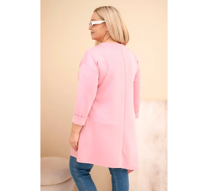 Dámské šaty Plus Size z viskózy s volným střihem a dlouhým rukávem tmavě pudrově růžový Dámské šaty Plus Size z viskózy s volným střihem a dlouhým rukávem tmavě pudrově růžový