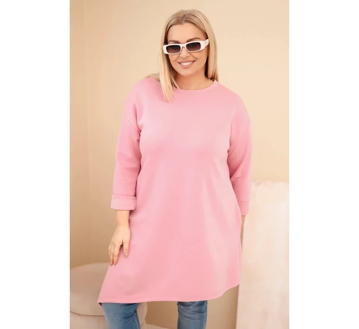 Dámské šaty Plus Size z viskózy s volným střihem a dlouhým rukávem tmavě pudrově růžový Dámské šaty Plus Size z viskózy s volným střihem a dlouhým rukávem tmavě pudrově růžový