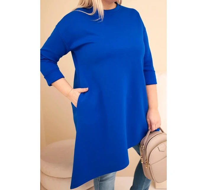 Dámská suknička Plus Size z viskózy s volným střihem a dlouhým rukávem chabrová Dámská suknička Plus Size z viskózy s volným střihem a dlouhým rukávem chabrová