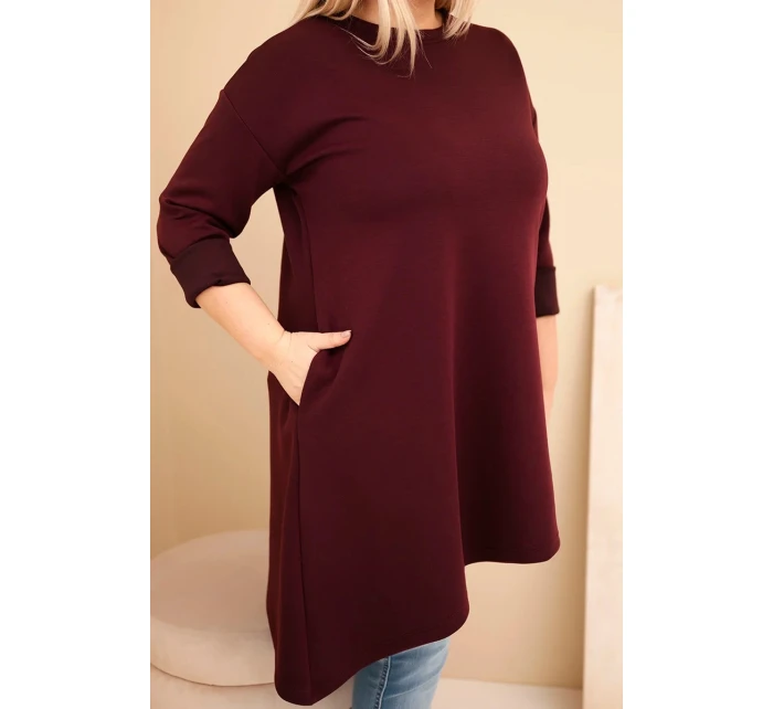 Dámská sukni Plus Size z viskózy s volným střihem a dlouhým rukávem švestková Dámská sukni Plus Size z viskózy s volným střihem a dlouhým rukávem švestková