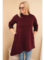 Dámská sukni Plus Size z viskózy s volným střihem a dlouhým rukávem švestková Dámská sukni Plus Size z viskózy s volným střihem a dlouhým rukávem švestková