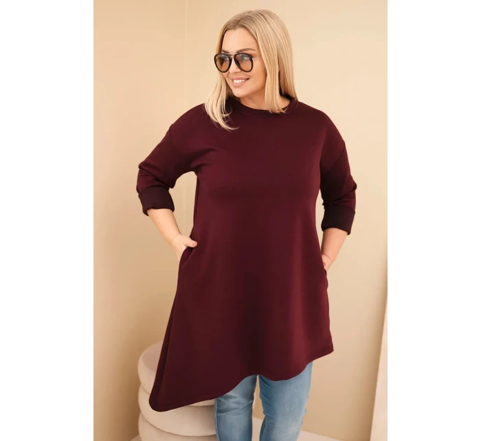 Dámská sukni Plus Size z viskózy s volným střihem a dlouhým rukávem švestková Dámská sukni Plus Size z viskózy s volným střihem a dlouhým rukávem švestková