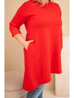 Dámská sukýnka Plus Size z viskózy s volným střihem a dlouhým rukávem červená Dámská sukýnka Plus Size z viskózy s volným střihem a dlouhým rukávem červená