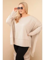 Dámská tunika Plus Size z bavlny s asymetrickým lemem béžová Dámská tunika Plus Size z bavlny s asymetrickým lemem béžová