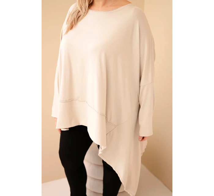 Dámská tunika Plus Size z bavlny s asymetrickým lemem béžová Dámská tunika Plus Size z bavlny s asymetrickým lemem béžová