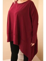Dámská tunika Plus Size z bavlny s asymetrickým spodním lemem bordová Dámská tunika Plus Size z bavlny s asymetrickým spodním lemem bordová