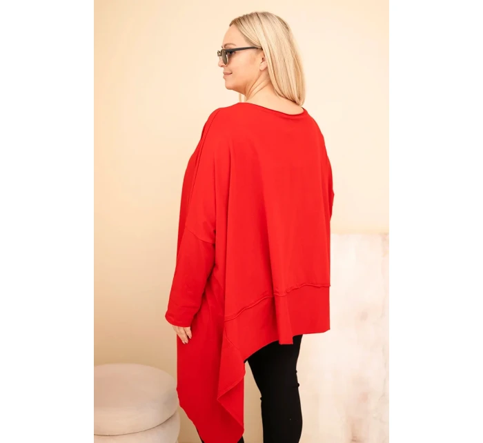 Dámská tunika Plus Size z bavlny s asymetrickým spodním lemem červená Dámská tunika Plus Size z bavlny s asymetrickým spodním lemem červená