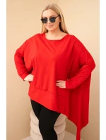 Dámská tunika Plus Size z bavlny s asymetrickým spodním lemem červená Dámská tunika Plus Size z bavlny s asymetrickým spodním lemem červená