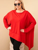 Dámská tunika Plus Size z bavlny s asymetrickým spodním lemem červená