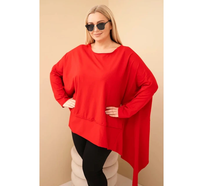 Dámská tunika Plus Size z bavlny s asymetrickým spodním lemem červená Dámská tunika Plus Size z bavlny s asymetrickým spodním lemem červená