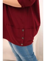 Dámská blůza Plus Size z bavlny s ozdobnými knoflíky a ohrnutými rukávy bordová Dámská blůza Plus Size z bavlny s ozdobnými knoflíky a ohrnutými rukávy bordová