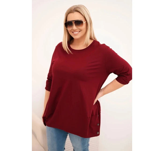 Dámská blůza Plus Size z bavlny s ozdobnými knoflíky a ohrnutými rukávy bordová Dámská blůza Plus Size z bavlny s ozdobnými knoflíky a ohrnutými rukávy bordová