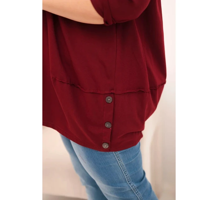 Dámská blůza Plus Size z bavlny s ozdobnými knoflíky a ohrnutými rukávy bordová Dámská blůza Plus Size z bavlny s ozdobnými knoflíky a ohrnutými rukávy bordová