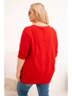 Dámská blůza Plus Size z bavlny s ozdobnými knoflíky a ohrnutými rukávy červená Dámská blůza Plus Size z bavlny s ozdobnými knoflíky a ohrnutými rukávy červená